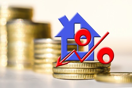 The symbol of percent on the background of money. The concept of income growth.の写真素材