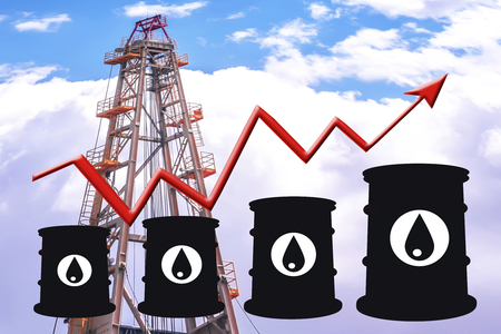Barrels and graph of price changes on petroleum productsの写真素材