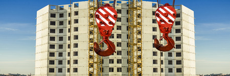 Panorama of construction at the background of blue skyの写真素材