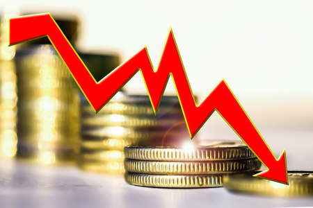 Schedule fall against bars. The concept of reducing the cost of the market.の写真素材