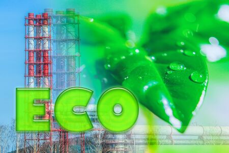 Production symbol on a green plant background. Concept of ecological production.の写真素材