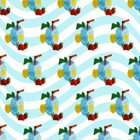 Lemonade Summer Drink Pattern on Wavy Background