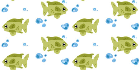 Cartoon Green Fish Seamless Patternのイラスト素材