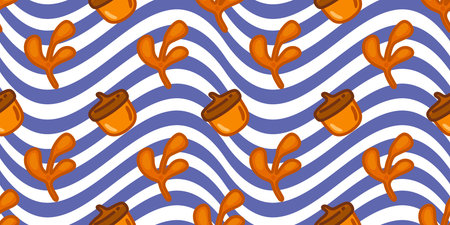 Autumn Acorns Wavy Seamless Pattern