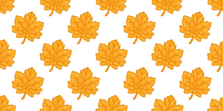 Seamless Maple Leaf Pattern cartoon maple leaves in warm orange tone arranged as a  decorative pattern in flat style on a white backgroundのイラスト素材