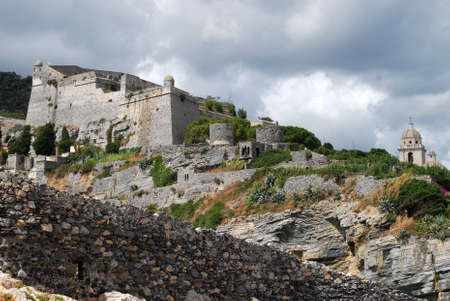 The Doria Castle which dominates the magnificent town of Portovenere and the Gulf of Poetsのeditorial素材