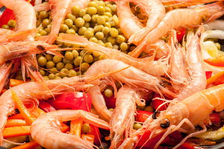 shrimp with vegetables in a panの写真素材