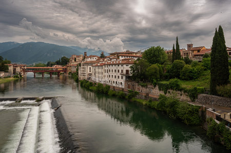 View of the river Arno and the old town of Verona, Italyの写真素材