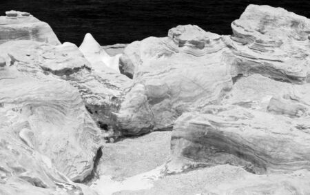 Lunar landscape at Sarakiniko on Milos island, Cyclades Islands, Greeceの写真素材