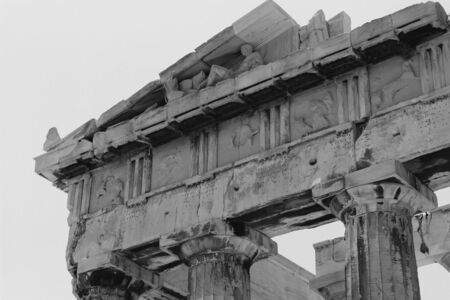Detail of The Parthenon at Acropolis, Athens, Greece. Black and white photography.の写真素材
