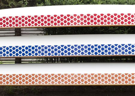 Deposit of canoes at Gänsenhäufel in Vienna, Austria.の写真素材