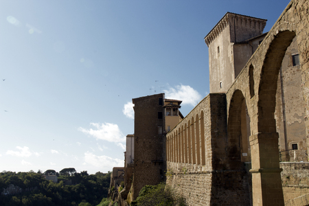 Pitigliano, one of the best town in Tuscany, Italy. Panoramic view of the defense wall around the city.のeditorial素材