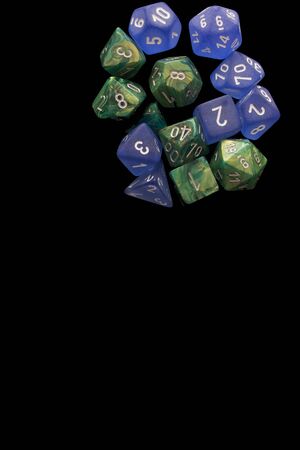 2 RPG sets blue / green for playing role playing games on black background.