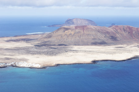 Panoramic view of the volcanic island of La Graciosa in the Atlantic Ocean, Canary Islands, Spainの写真素材