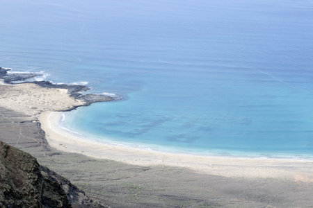 Panoramic view of the volcanic island of La Graciosa in the Atlantic Ocean, Canary Islands, Spainの写真素材