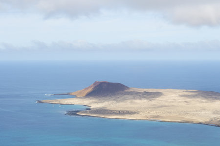 Panoramic view of the volcanic island of La Graciosa in the Atlantic Ocean, Canary Islands, Spainの写真素材