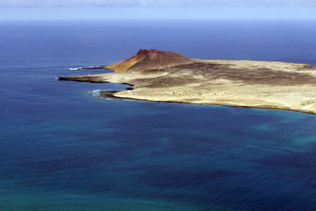 Panoramic view of the volcanic island of La Graciosa in the Atlantic Ocean, Canary Islands, Spainの写真素材