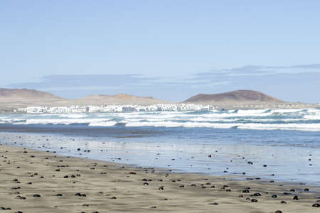 Famara Beach, surfing beach in Lanzarote, Canary Islands, Spain