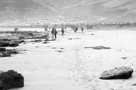 Famara Beach, surfing beach in Lanzarote, Canary Islands, Spainの写真素材