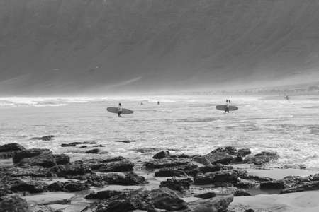 Famara Beach, surfing beach in Lanzarote, Canary Islands, Spain