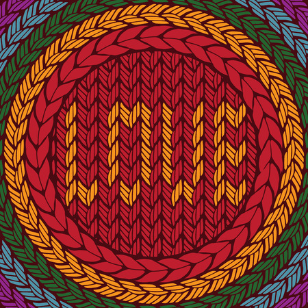 Knitted background with the word LOVE. Vector abstract illustration. のイラスト素材