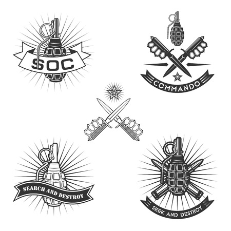 Military vector emblem with grenade, daggers and ribbons.のイラスト素材