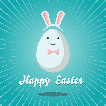 Happy easter cartoon vector card illustration with easter egg, easter bunny ears and font.のイラスト素材