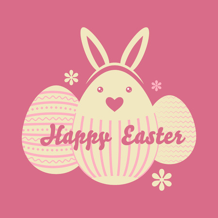 Happy easter  vector card illustration with easter eggs, easter rabbit ears, heart and font.のイラスト素材