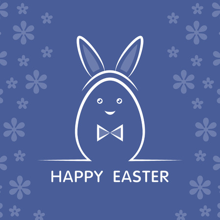 Happy easter cartoon vector card illustration with easter egg, easter bunny ears and font.のイラスト素材