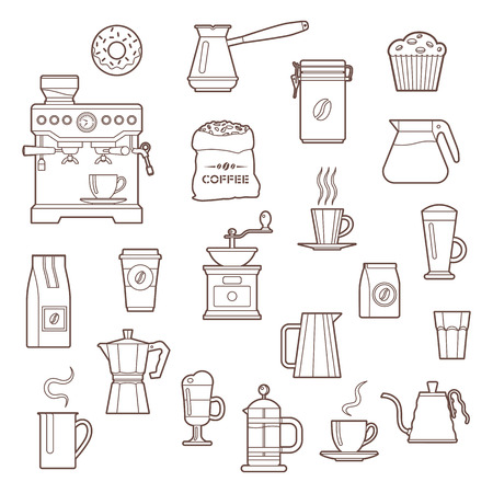 Coffee outline icon set on white backgroundのイラスト素材