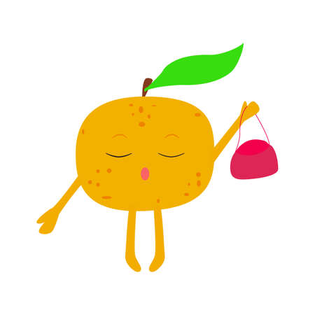 Cute orange isolated on white. Kawaii fruit cartoon character for your creative designのイラスト素材