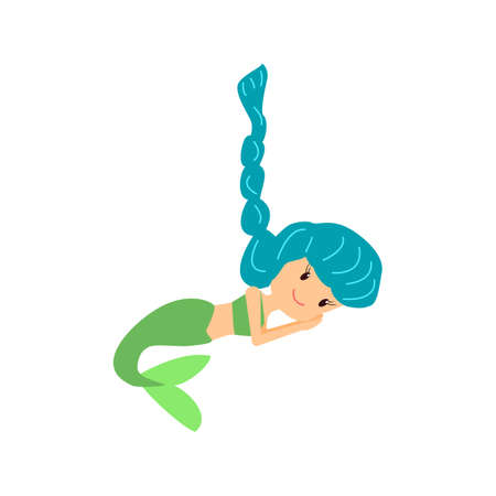 little cute mermaid is lying down. Can be used for stiker, banner, card, poster and any design.Vector Illustrationのイラスト素材