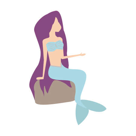 Cute little mermaid sitting on a rock. Cartoon flat cheerful mermaid. Can be used for stiker, banner, card, poster and any design.Vector Illustrationのイラスト素材