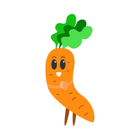 Cute cartoon flat vegetable. Cheerful carrot isolated on white. Cartoon flat vegetable character.のイラスト素材