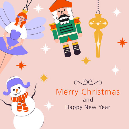 Postcard for Christmas and New Year. December 25th. Frame and border. Trendy minimalist style....