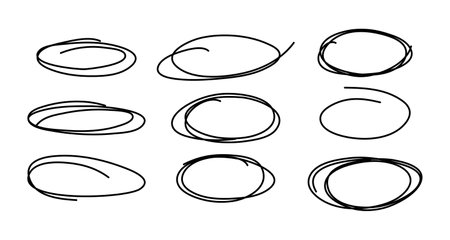 Collection circles. Trendy style. Hand drawn. Doodle. Vector. Textbox, bubbles. Frame. Editable stroke. Pencil and grunge texture. Elements, shapes. Line and underline. Mark.のイラスト素材