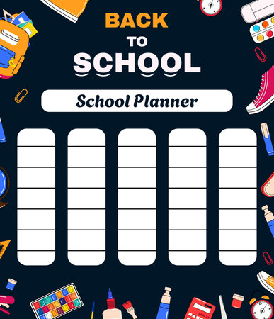 Note planner for school. Template for design and web. Text. Cover knowledge. Notebook. Minimalist style. Organizer. School timetable. Supply.のイラスト素材