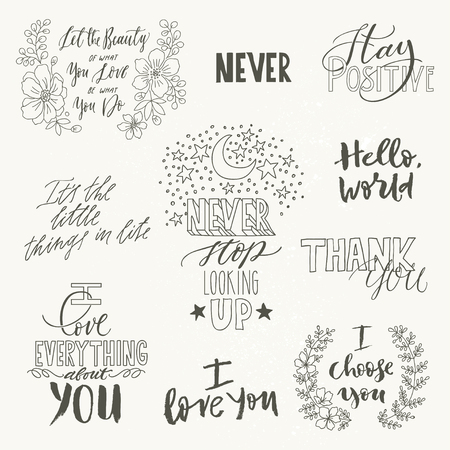 Set of sketches. Phrases and words for posters and invitationsのイラスト素材