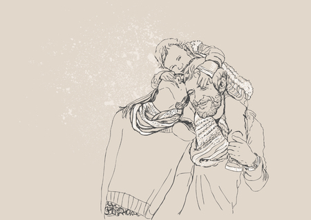 Happy family portrait, engraving styleのイラスト素材