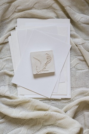 Set of watercolor clean sheets, plaster figures. Flatlay, top view.の写真素材