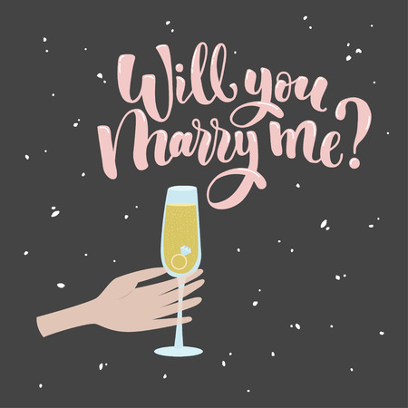 Will you marry me lettering. Hand drawn vector illustration, greeting card, design, logo for Valentine s Day.のイラスト素材