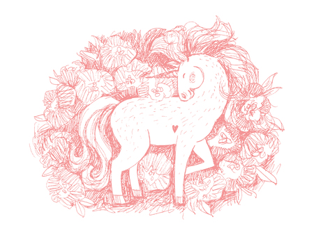 Unicorn flower card designのイラスト素材
