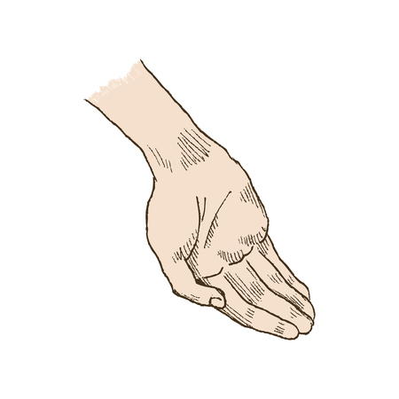 Hand asking posture. One hand on top of other pop-art vector. Church, hands, blessing, hand with folded palm up. Vector illustrationのイラスト素材