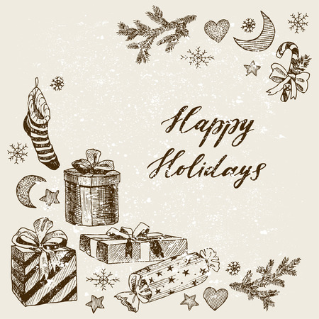 Christmas collection of decorative winter elements. Vector designのイラスト素材