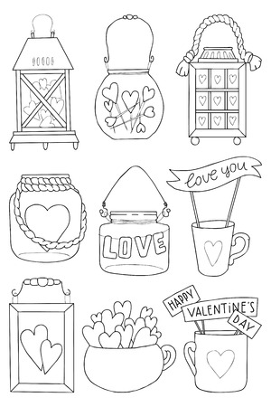 Illustration of hand drawn doodle jar isolated on white background. Coloring book vector illustration.のイラスト素材