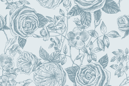Blooming flower. Set collection. Hand drawn botanical blossom branches on white background. Vector illustration.のイラスト素材