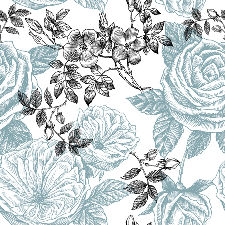 Blooming flower. Set collection. Hand drawn botanical blossom branches on white background. Vector illustration.のイラスト素材