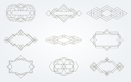 Set of  trendy geometric icons. Set geometric signs, labels, and frames. Line design elements,  illustrationのイラスト素材