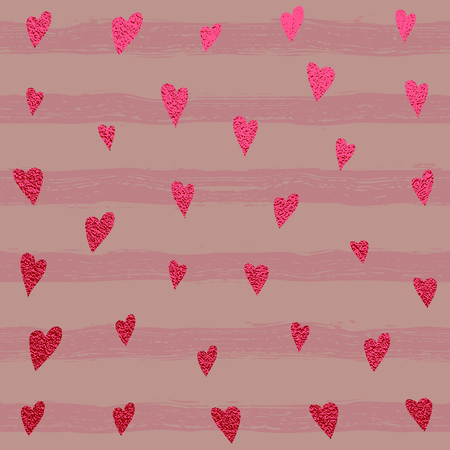 Confetti hearts on a striped background. Hand painted brush strokes. Heart for Valentines Day ,...