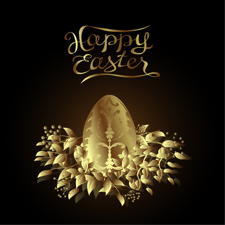 Happy easter greeting card with flowers composition. Vector illustrationのイラスト素材
